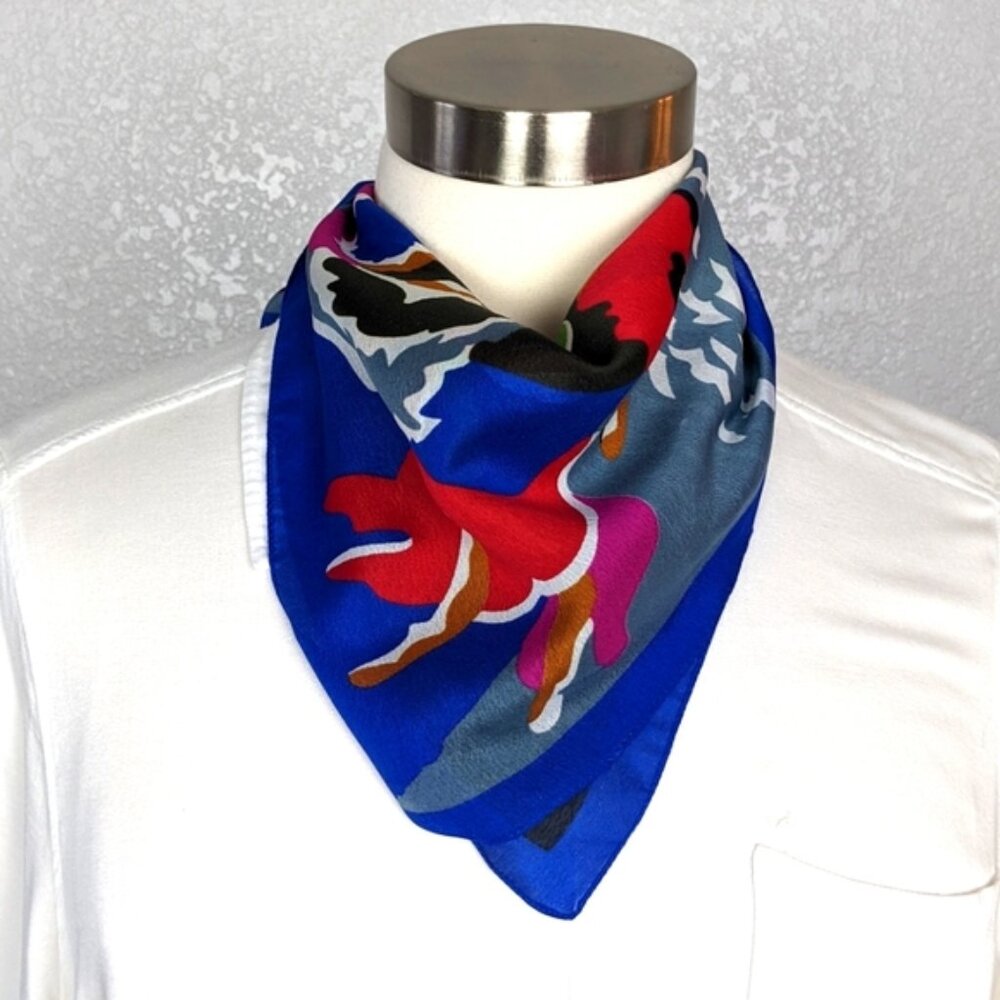 Vintage Lou Lou Cacharel Square Scarf 23"x23" Blue Multicolored Soft Fabric